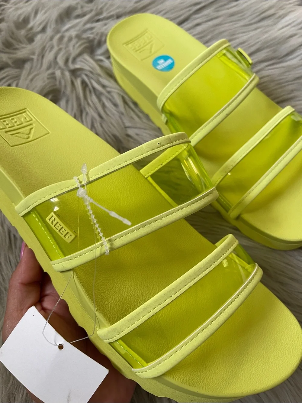 Reef Women Neon Lime Triple-Strap Slide Sandals